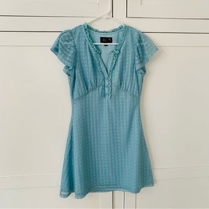 Delila’s Laid Back Snack Retro Pointelle Henley Baby Blue Lace Mini Dress M
